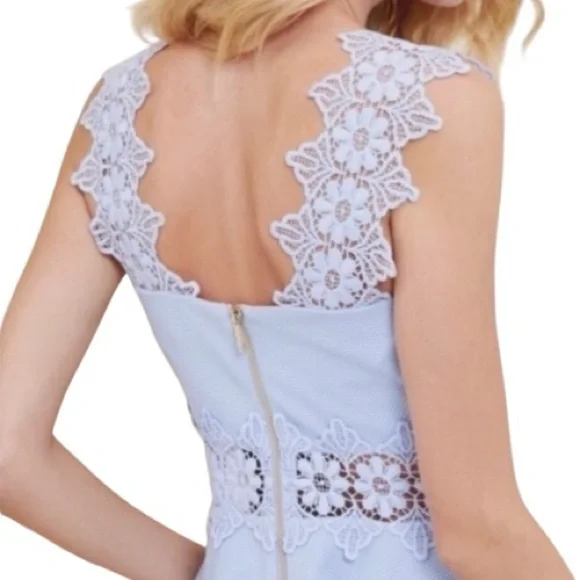 Ted Baker Women’s Size 3 M 8 Cornflower Blue Monaa Lace Trim Fit & Flare Dress